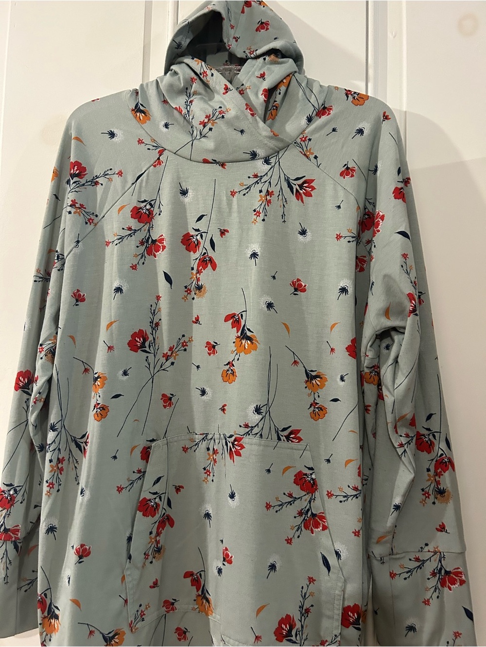 LuLaRoe Light Sage Floral Top with Orange and Red Flowers